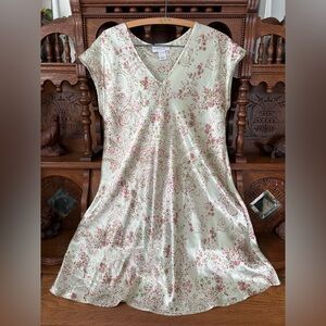 Morgan Taylor Light Green and Pink Cottage Fairy Floral Slip Mini Dress Size L
